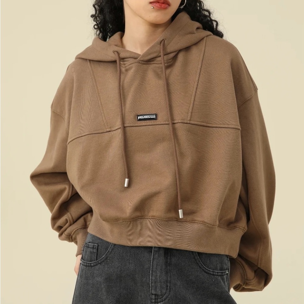 Oversized Cropped Hoodie Brown